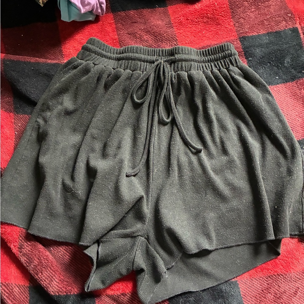 SHEIN Black Knit Lounge Shorts with Drawstring